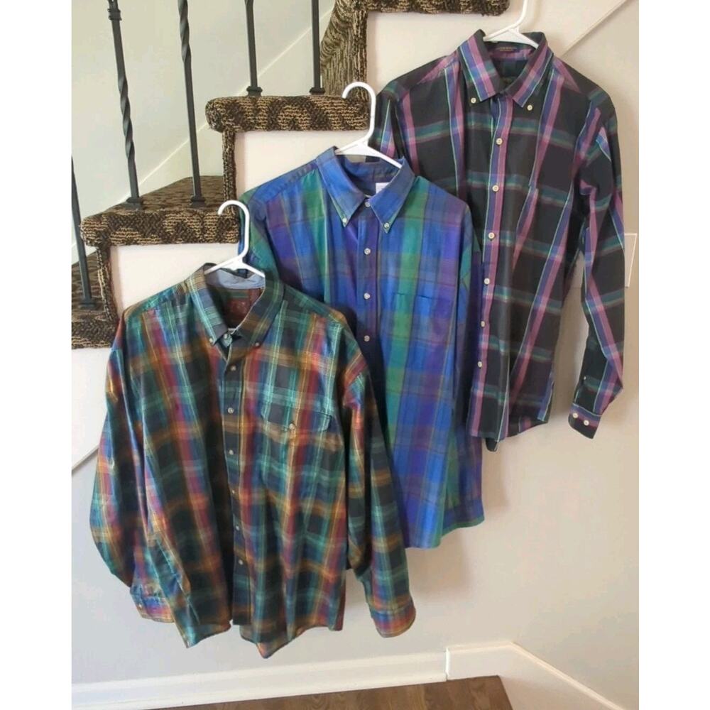 Men's Plaid Bold Colors Vintage Retro (3) M/L Long Sleeve Office Wear Unique